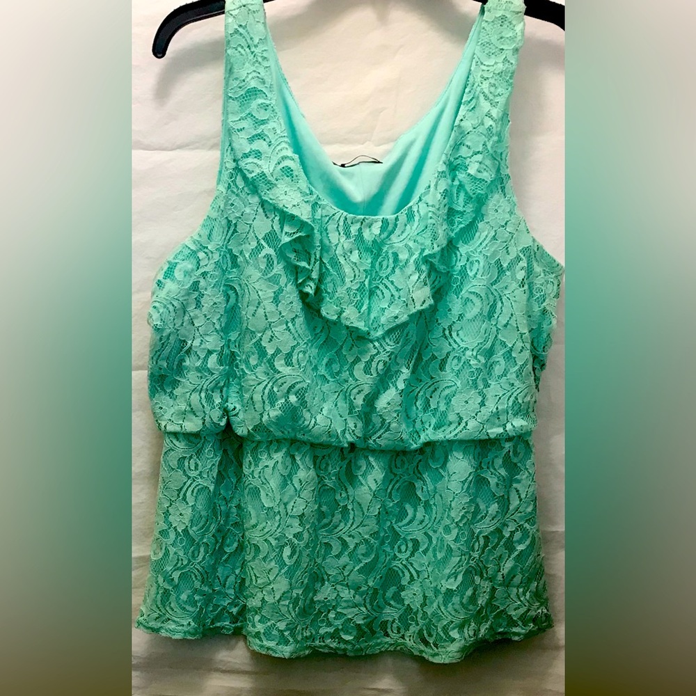 Turquoise Sleeveless Lace Top